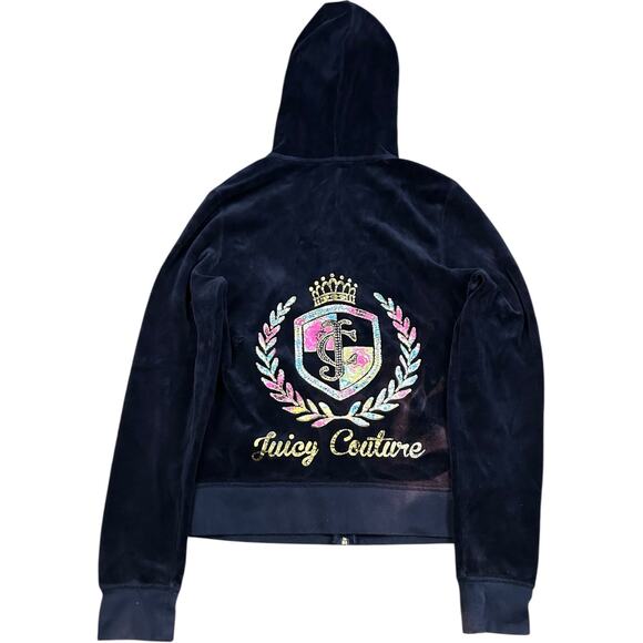 Juicy Couture Navy Velour Rainbow Crest Bling Jacket - Picture 1 of 3